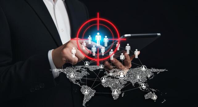 Targeting Global Audience with Digital Marketing on Tablet Customer Acquisition and Connection Concept photo