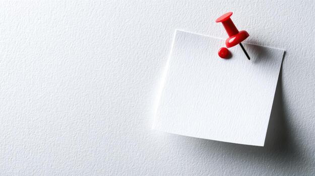 Blank Note Pinned on White Surface, Red Pin, Reminder, Message, Mockup, Template photo
