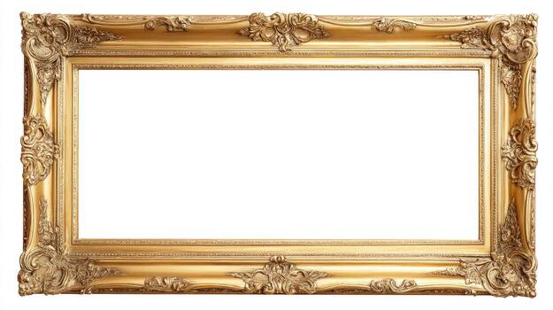 Ornate Gold Picture Frame with Intricate Details and Empty White Center for Easy Image Integration photo