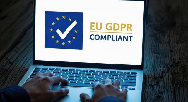 datos conformidad ilustración manos mecanografía en ordenador portátil mostrando gdpr conformidad aprobación para UE regulaciones foto