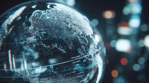 Global Digital Network High-Tech Visualization of Earth, Connecting Continents with Advanced Technology, Futuristic Communications photo