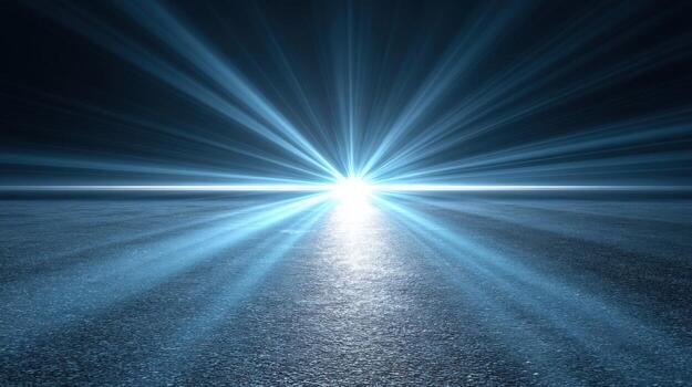 Abstract Light Burst on Asphalt Surface Modern Background with a Futuristic Glow and Horizon photo