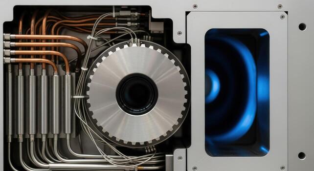 Complex Internal Machinery with Precision Engineering, Copper Tubing, Steel Components, and Advanced Cooling System Technology photo