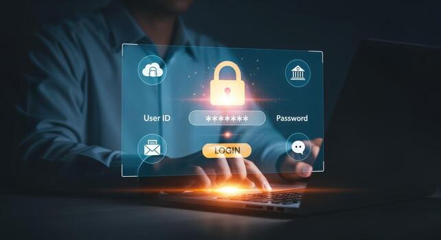 Secure Online Access with a Digital Interface Displaying Login Credentials and Data Protection photo