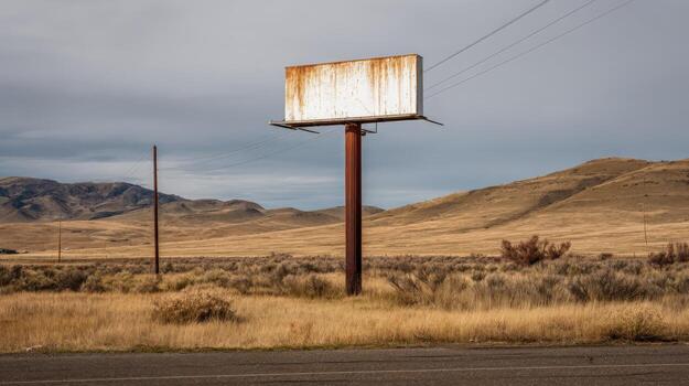 Weathered Billboard in Arid Landscape Blank Advertising Space for Custom Messaging in a Rural Setting photo
