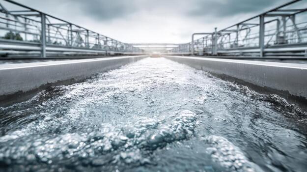 Water Treatment Facility with Running Water Showing Purification and Environmental Conservation Technology on Display photo
