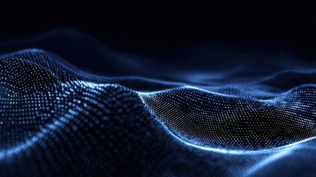 Abstract blue wave background with glowing particles, data visualization and technology concept photo