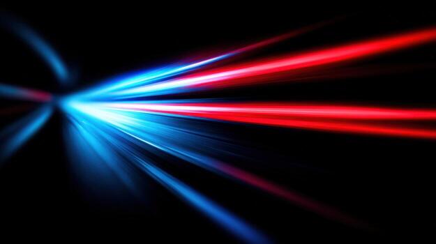 Dynamic Light Trails in Red and Blue on Black Background for Futuristic Concepts photo