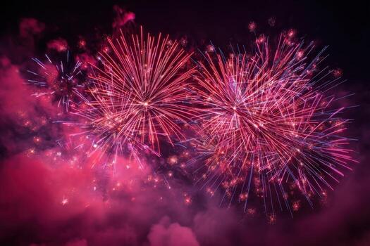 Vibrant Burst of Fireworks Exploding Against a Dark Sky, Celebrating Festive Occasions and Special Events photo