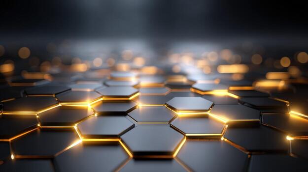 Abstract Hexagonal Technological Surface with Glowing Edges for Modern Backgrounds and Presentations photo