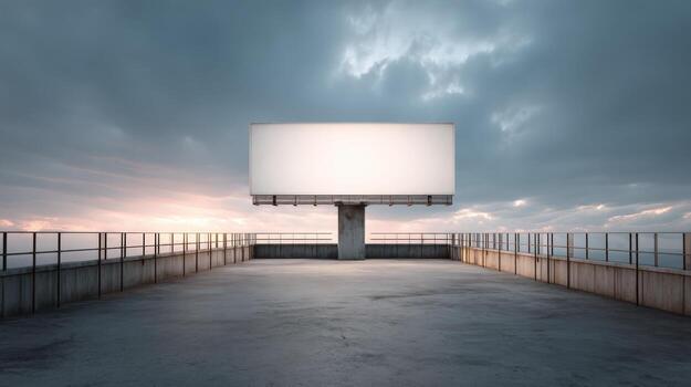 Billboard Mockup Under a Dramatic Sky Advertising Space on a Rooftop with Ocean View photo