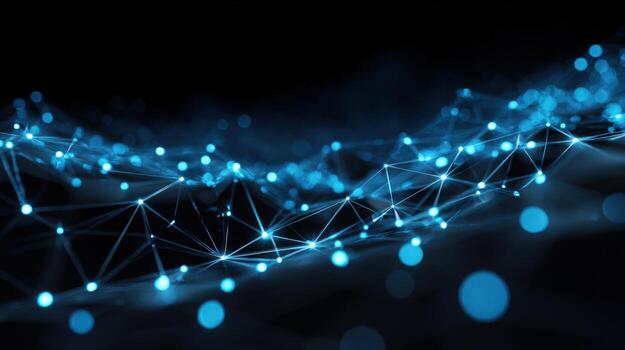 Abstract Network Connection Futuristic Technology Background with Blue Glowing Dots and Lines, Representing Global Connectivity photo
