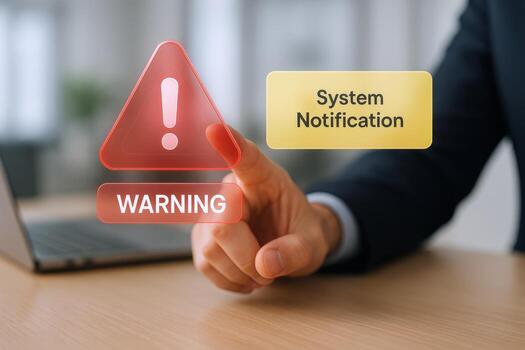 System Alert Notification with Exclamation Mark Triangle for Online Security and Protection in Digital Business photo