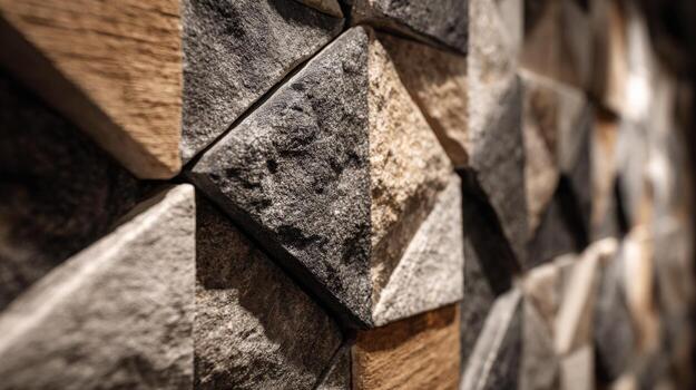 Modern Textured Stone Wall Cladding with Geometric Patterns for Interior Design and Architecture Applications photo