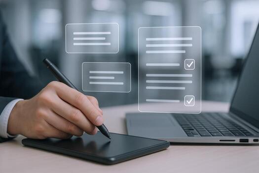 Digital document management using a touch screen tablet for online business efficiency, checklist, and form creation photo