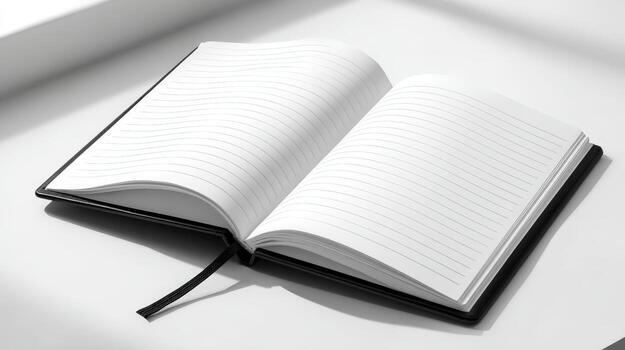 Open Notebook with Lined Pages on a White Surface, Perfect for Writing, Journaling and Note-Taking photo