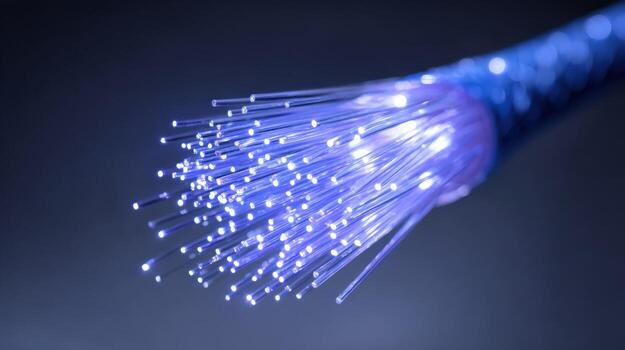 Fiber Optic Cable Close-Up Illuminating Data Transfer and Communication Technology, Symbolizing High-Speed Internet Connection photo