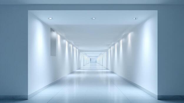 Abstract Hallway with Perspective View, Modern Architecture and Bright Lighting, Infinite Corridor and Seamless Interior Design photo