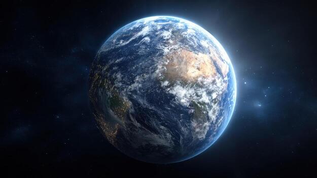 Earth View from Space with Cloud Formations and Atmospheric Glow, Illustrating Global Connection photo