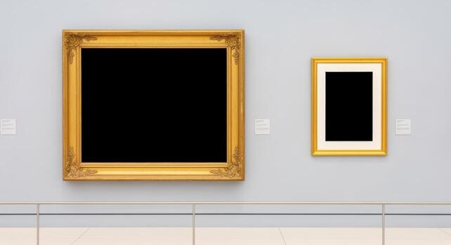 Gallery Wall with Empty Frames Mockup on White Wall for Art Display or Showcase photo