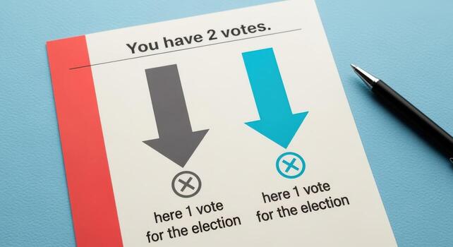 Election Ballot with Two Voting Choices, Pen on Blue Background, Indicating Democratic Process photo