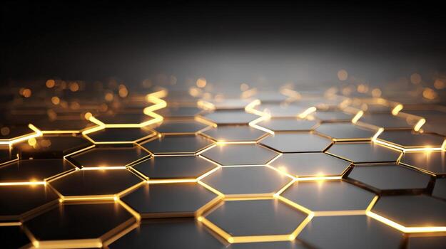 Abstract Hexagonal Structure with Golden Lights - Modern Technology and Innovation Background Graphic photo