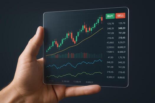 Analyzing Stock Market Trends on Transparent Device Investment Strategy and Financial Data Visualization photo