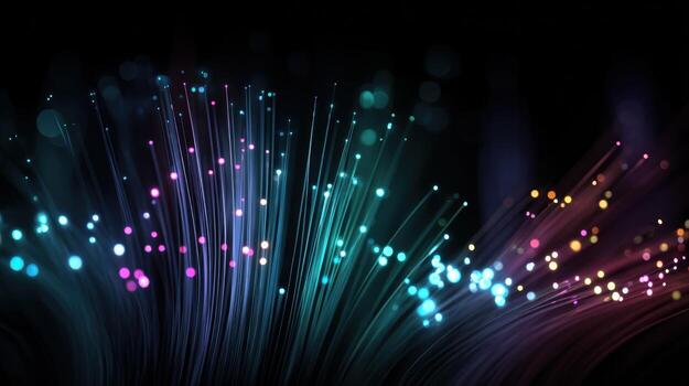 Fiber Optic Cables Glow in a Dark Environment Creating a Futuristic Communication Network photo