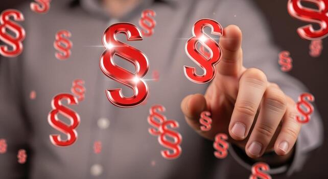 Paragraph Symbol Displayed With Human Hand Pointing For Legal And Justice Concepts On Grey Background photo