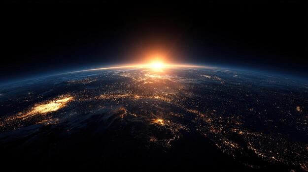 Sunrise over Earth Viewed from Space A Stunning Visual of Global Connection and Light photo