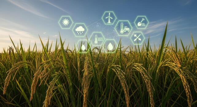 Smart Agriculture Technology Over Rice Field Precision Farming, Weather Monitoring, and Sustainable Farming Practices photo