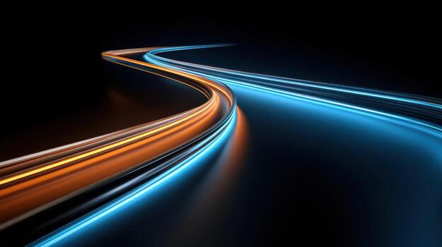 Dynamic Light Trails on Dark Surface Abstract, Futuristic, and High-Speed Visual for Technology Concepts photo
