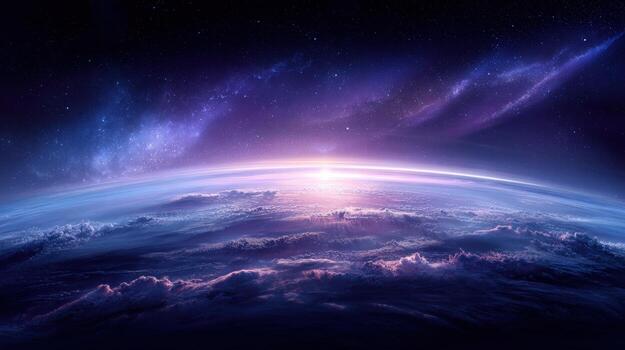 Cosmic Horizon A Stunning View of Earth from Space with a Glimmering Light Source photo