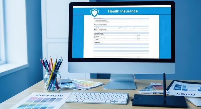 Online Health Insurance Application Form on a Computer Screen for Digital Healthcare Solutions photo