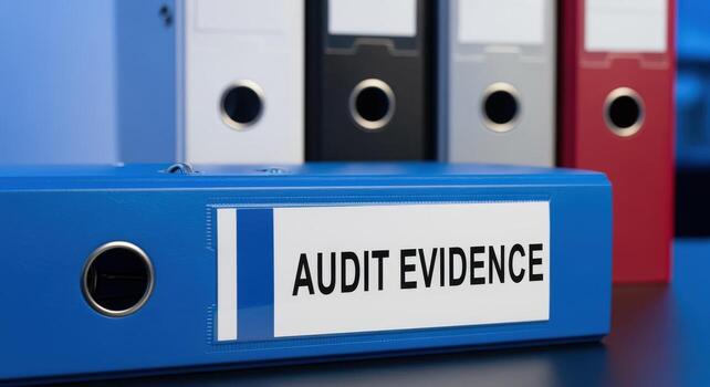 Office File Folders with Audit Evidence Label Representing Financial Compliance and Regulatory Documentation photo
