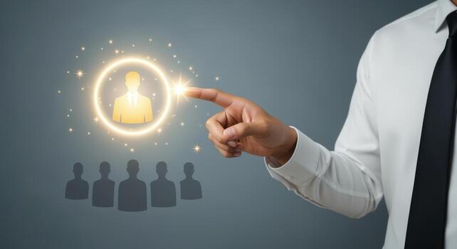 Talent Acquisition Strategy Man Selecting Candidate with Skillful Targeting and Strategic Hiring Practices photo