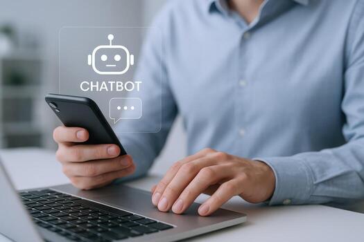 Man Using AI Chatbot App on Smartphone for Assistance and Enhanced Digital Communication photo