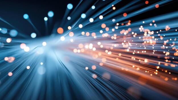 Abstract Fiber Optic Technology Background Futuristic Data Streams with Bokeh Lights for High-Speed Communication photo
