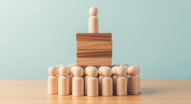 Wooden Figures Representing Leadership, Strategy, Teamwork, and Success, Ideal for Business and Management Concepts photo