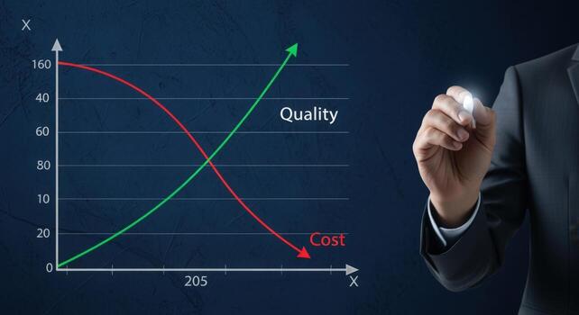 Quality Versus Cost Graph Illustration Showing Business Growth and Value Optimization on a Dark Blue Background photo