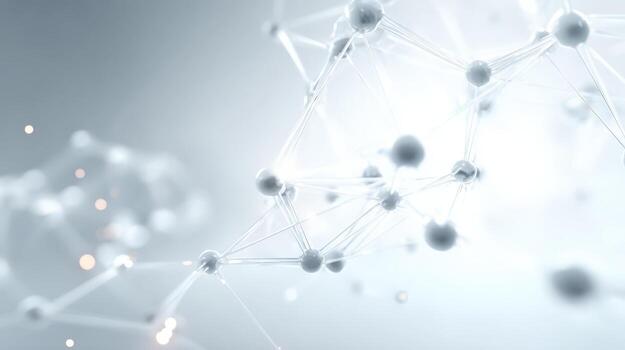 Abstract Molecular Structure Network Scientific Connection, Technology Background, Data Visualization with White and Silver Tones photo