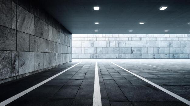 Symmetrical Architectural Space with Stone Walls and Linear Markings, Ideal for Modern Design and Urban Scenarios photo