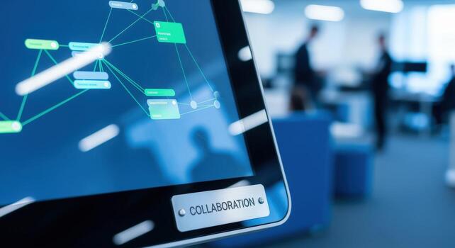 Digital Collaboration Interface Displaying Workflow on Touchscreen Device in Modern Office Environment photo