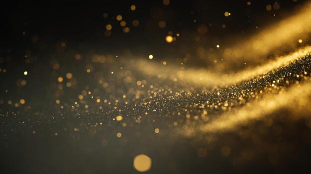 Golden Sparkling Particle Wave Flowing on Black Background for Luxury and Festive Designs photo