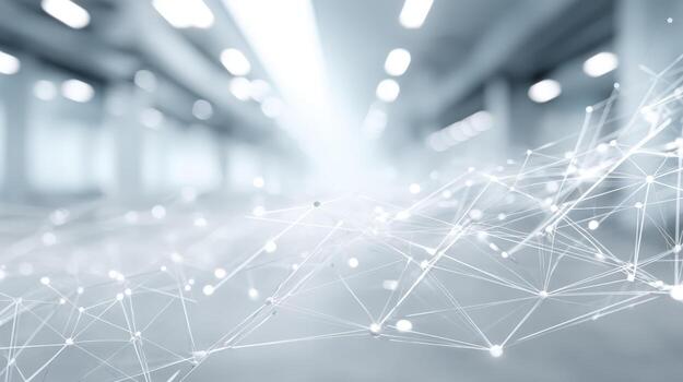 Abstract Technology Network Over Modern Interior Futuristic Connection, Data Transmission, and Global Communication photo