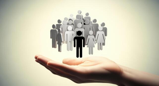 Leadership Concept with Hand Holding a Diverse Group of People Representing Teamwork and Unity photo