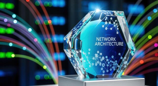 Crystal Representation of Network Architecture Modern Data Infrastructure and Connectivity Solutions in Technology photo