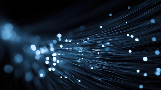 Abstract Fiber Optic Cables Forming a Network Data Stream in Dark Blue Tones photo