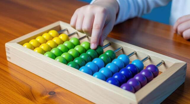 Child Using Abacus to Learn Mathematics and Develop Numerical Skills in Early Childhood Education photo