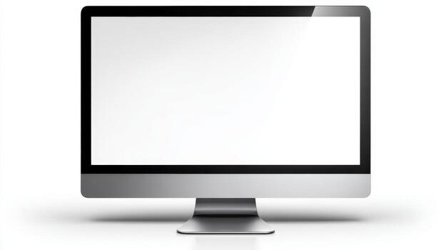 Sleek Silver Desktop Computer with Blank White Screen Displayed on a White Background, Ideal for Mockups photo